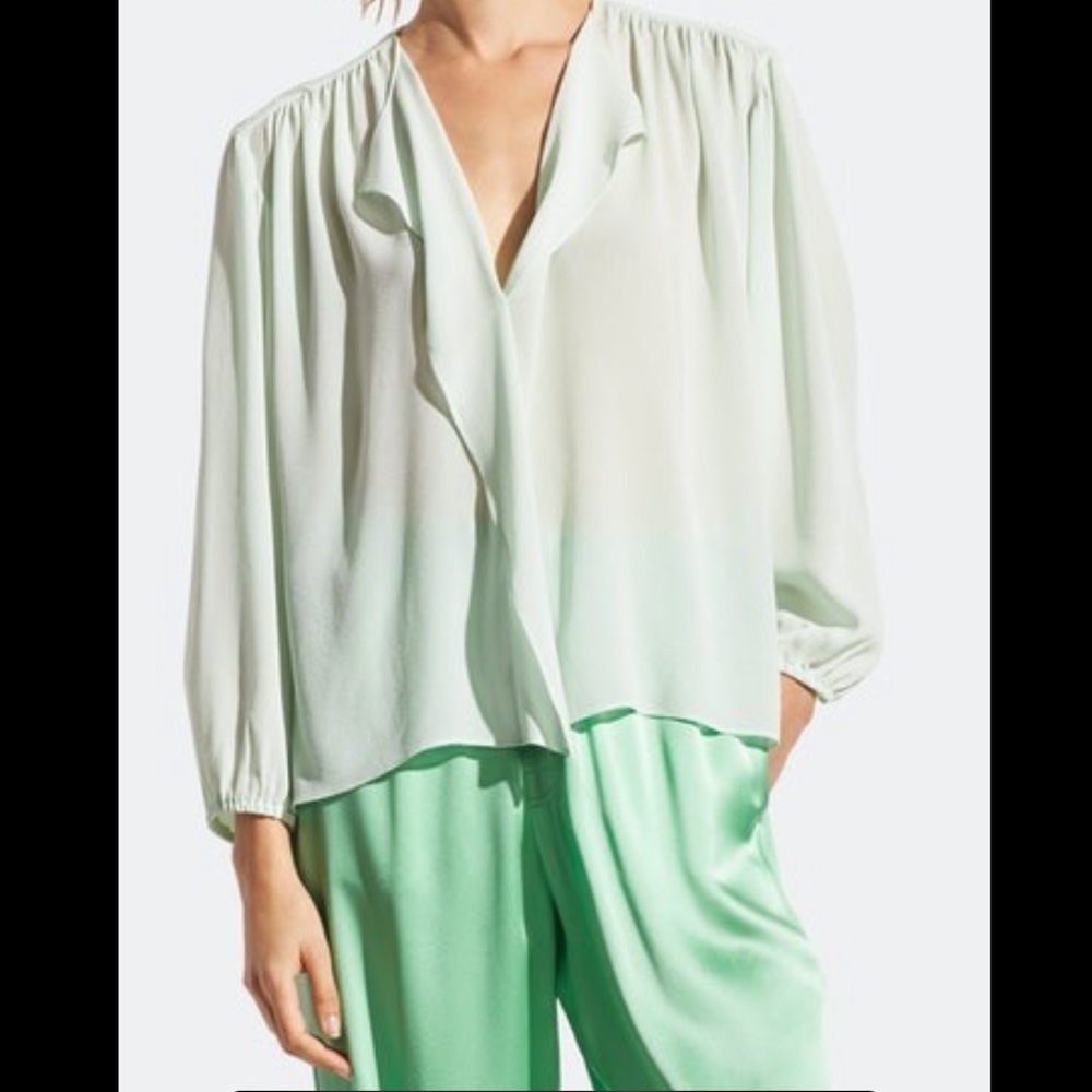 VINCE silk long-sleeved top in Sea Foam Green